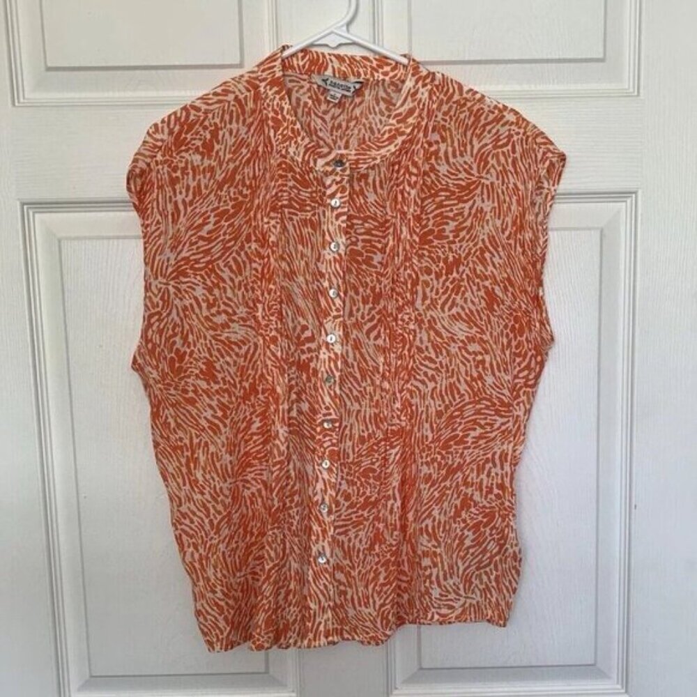 Nanette Lepore Top Womens Size Large Orange Animal Print Sleeveless Button - Picture 2 of 9